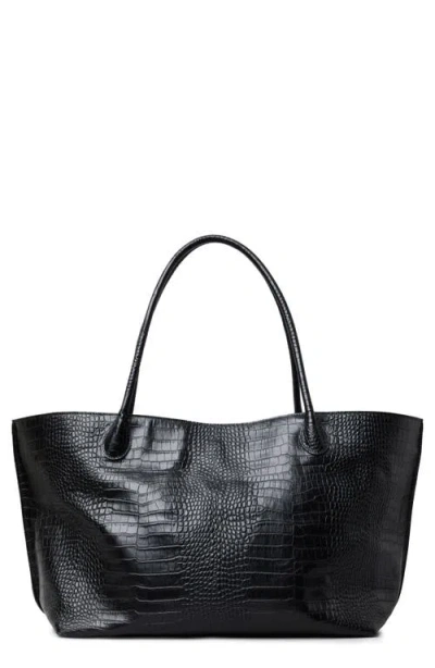 Lie Studio Lié Studio The Eva Croc Embossed Leather Weekend Tote In Black