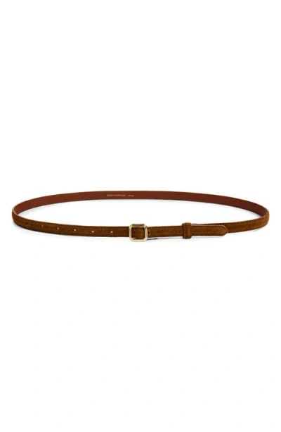 Lie Studio Lié Studio The Georgia Slim Suede Belt In Gold Maple Brown Suede