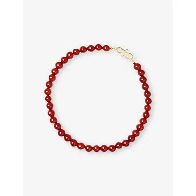 Lie Studio Womens Red Carnelian Mary 18ct Yellow Gold-plated Sterling-silver And Carnelian Jade Beaded Necklace