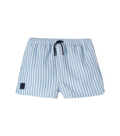 Liewood Kids' Aiden Striped Seersucker Swim Trunks In Blue