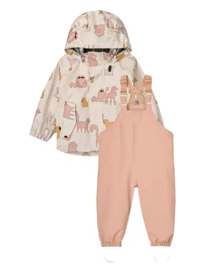Liewood Kids' Animal-print Hooded Jacket Trousers Set In Neutral