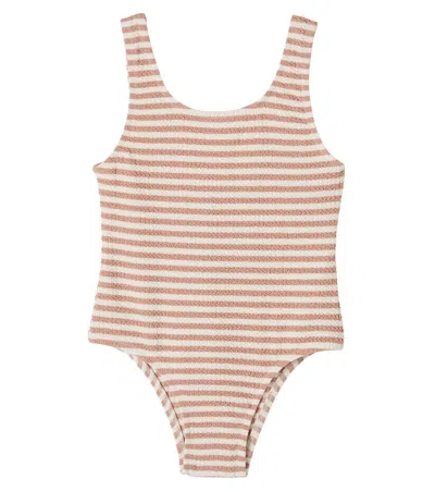 Liewood Kids' Bianco Striped Swimsuit In Brown