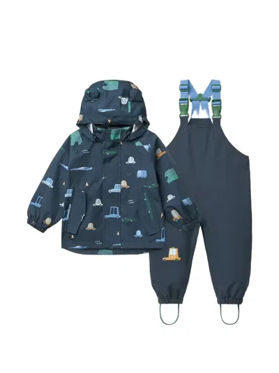 Liewood Kids' Car-print Hooded Playsuit In Blue