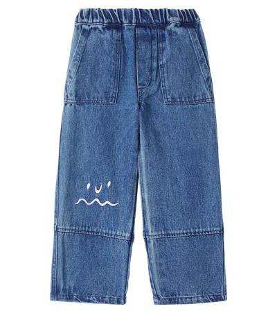 Liewood Kids' Cesar Embrodiered Wide-leg Jeans In Blue
