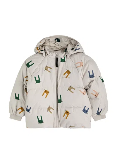 Liewood Kids Polle Printed Quilted Shell Coat In Cream