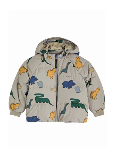 Liewood Kids Polle Printed Quilted Shell Coat In Grey