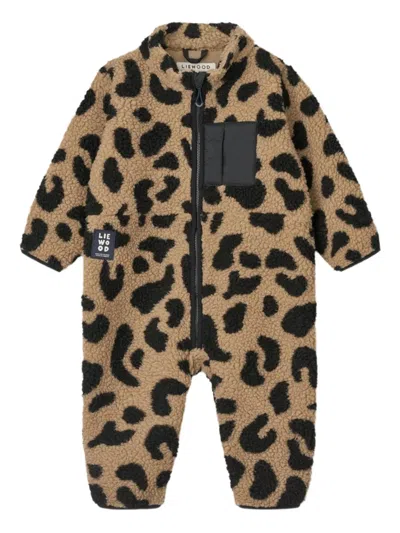 Liewood Babies' Leopard-print Fleece Romper In Brown