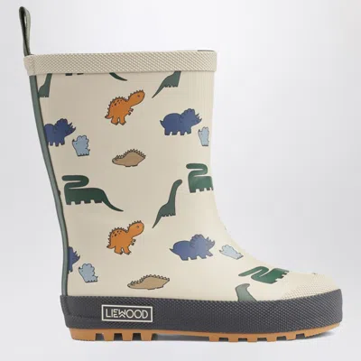 Liewood Mason Thermal Rain Boots With Dinosaur Print In Neutral