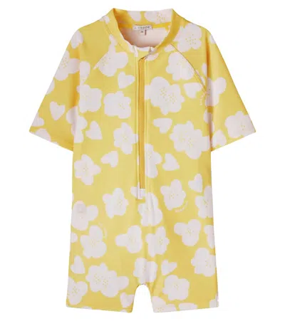 Liewood Kids' Max Floral Rashguard Swimsuit In Brown