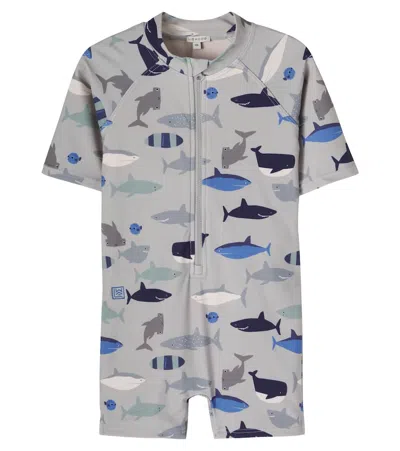 Liewood Kids' Max Printed Rashguard Swimsuit In Gray