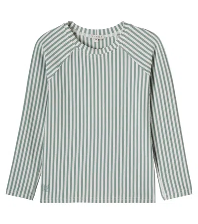 Liewood Kids' Noah Striped Seersucker Rashguard Top In Green