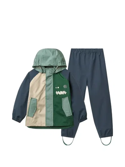 Liewood Kids' Pedia Colour-block Rain Jacket And Trousers Set In Green
