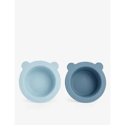 Liewood Peony Animal-ear Set Of Two Silicone Suction Bowls In Sea Blue / Whale Blue