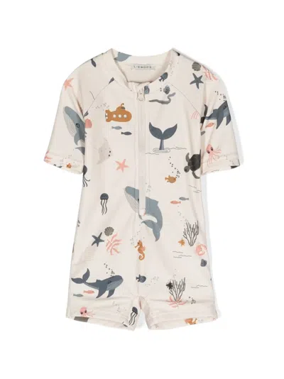 Liewood Babies' Sea-life Print Recycled-polyester Playsuit In Neutral
