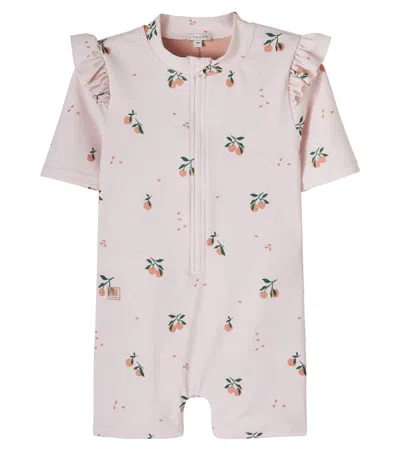 Liewood Kids' Sille Printed Ruffled Rashguard Swimsuit In Pink