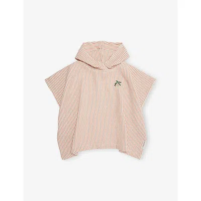 Liewood Babies' Stripe Rose /creme Paco Striped Cotton-seersucker Poncho 1-6 In Pink