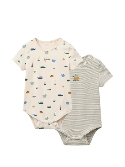 Liewood Babies' Striped Boat-print Bodies (set Of Two) In Neutral