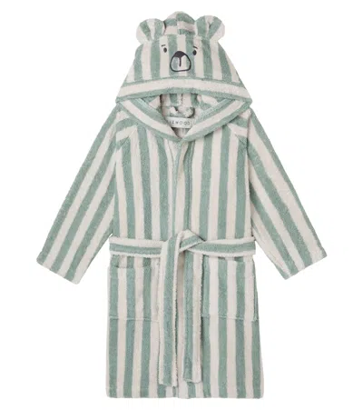 Liewood Kids' Striped Cotton Terry Bathrobe In Green