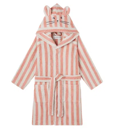 Liewood Kids' Striped Cotton Terry Bathrobe In Pink