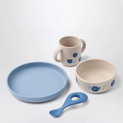 Liewood Vivi Tableware Set In Light Blue/sand Pufferfish
