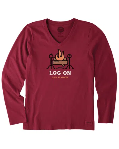 Life Is Good Crusher V-neck T-shirt In Burgundy