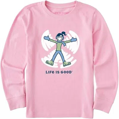 Life Is Good Kids' Girls Jackie Angel Long Sleeve Crusher Tee In Happy Pink