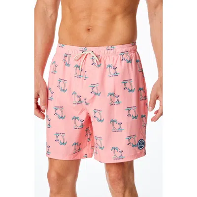 Life Is Good Jake Golf Print Boardshorts In Soft Coral