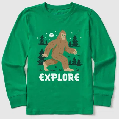 Life Is Good Kids Bigfoot Explore Long Sleeve Crusher Tee In Kelly Green