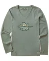 Life Is Good Long Sleeve Crusher V-neck T-shirt In Green