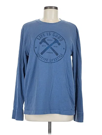 Pre-owned Life Is Good Long Sleeve Top Blue Crew Neck Tops