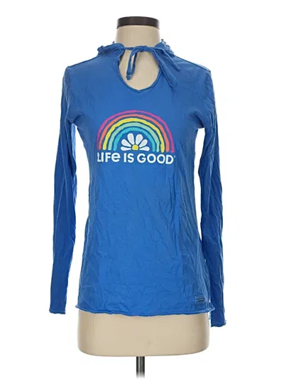 Pre-owned Life Is Good Long Sleeve Top Blue Keyhole Neckline Tops