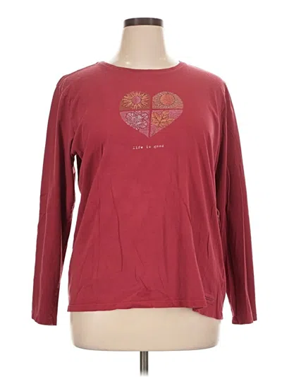 Pre-owned Life Is Good Long Sleeve Top Burgundy Crew Neck Tops