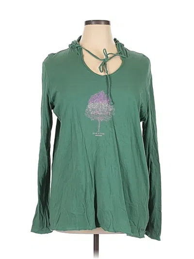 Pre-owned Life Is Good Long Sleeve Top Green Keyhole Neckline Tops