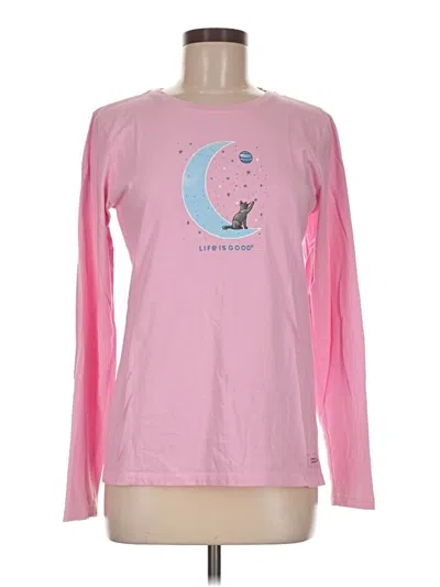 Pre-owned Life Is Good Long Sleeve Top Pink Crew Neck Tops