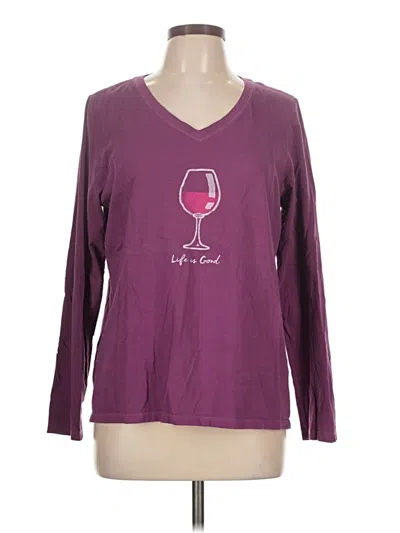Pre-owned Life Is Good Long Sleeve Top Purple V-neck Tops