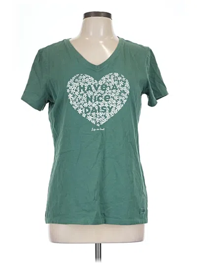 Pre-owned Life Is Good Short Sleeve Top Green Sweetheart Neckline Tops