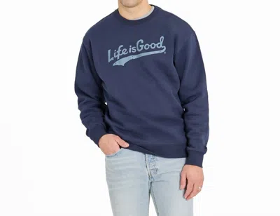 Life Is Good Tonal Lig Ballyard Script Good Vibes Fleece Sweater In Inkwell Blue