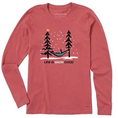 Life Is Good Women's Crusher Life Is Snow Good Hammock Tee In Faded Red In Pink