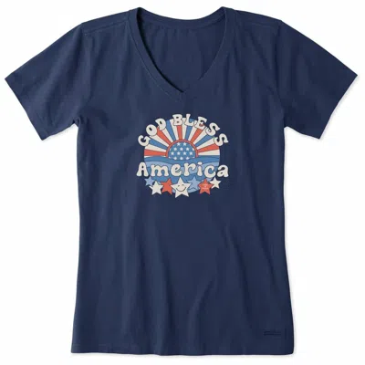 Life Is Good Women's God Bless America Short Sleeve Tee In Blue