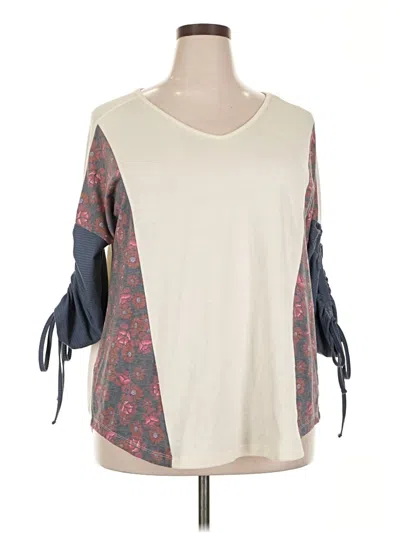 Pre-owned Life Style 3/4 Sleeve Top Ivory Cold Shoulder Neckline Tops In White