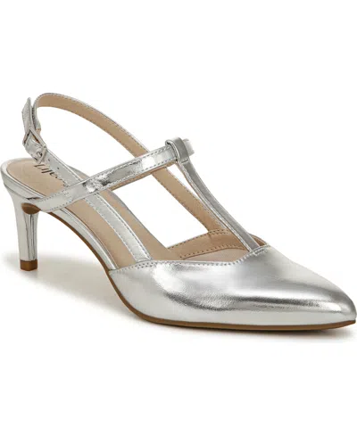 Lifestride Aire Pointed Toe Slingback Pump In Silver Faux Leather