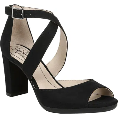 Lifestride Allison Womens Faux Suede Ankle Strap Evening Sandals In Black