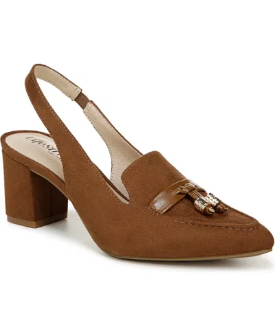 Lifestride Audrey Slingback Tassel Pumps In Fawn Brown Microfiber
