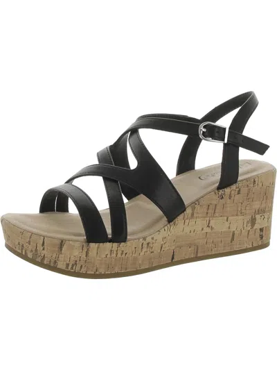 Lifestride Bailey Womens Faux Leather Platform Sandals In Black