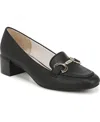 Lifestride Bliss Womens Cushioned Footbed Leather Loafer Heels In Black Faux Leather