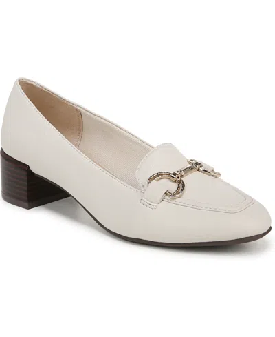 Lifestride Bliss Slip On Block Heel Loafers In Bone White Faux Leather