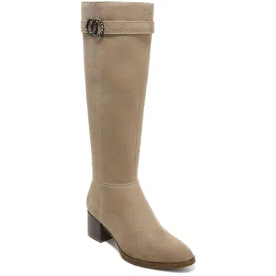Lifestride Daring Womens Faux Suede Stacked Heel Knee-high Boots In Silver