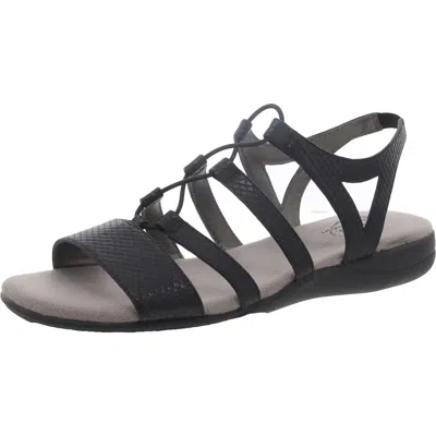 Lifestride Eleanora Womens Faux Leather Snake Print Wedge Sandals In Black