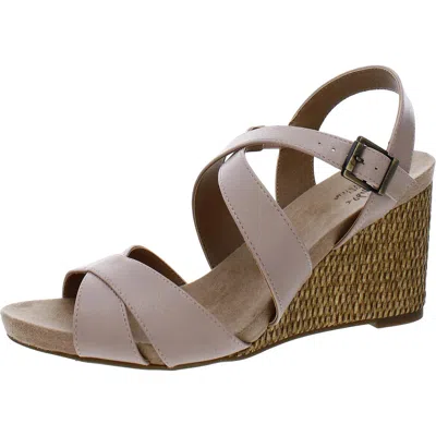Lifestride Harbor Womens Faux Leather Strappy Wedge Sandals In Neutral