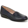 Lifestride Womens Stretch Manmade Loafer Heels In Lux Navy Faux Leather